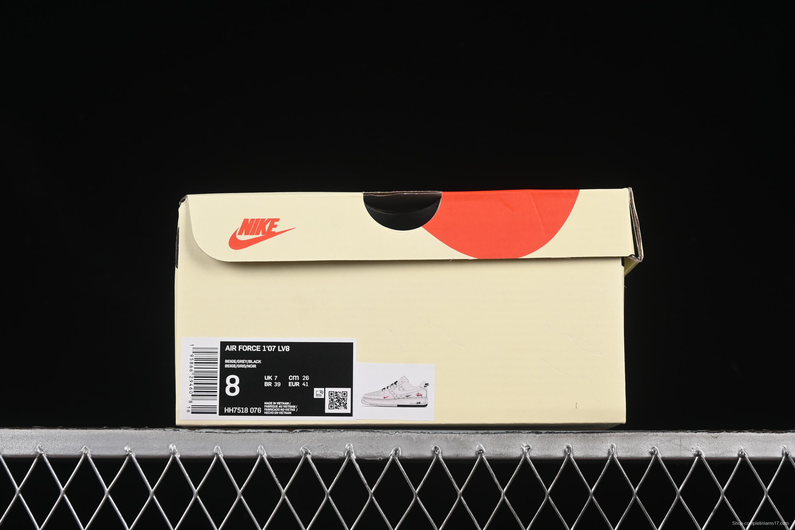 Nike Air Force 1 '07 Low Stussy Collaboration Black Dual-Print Casual Sneakers - HH7518-076