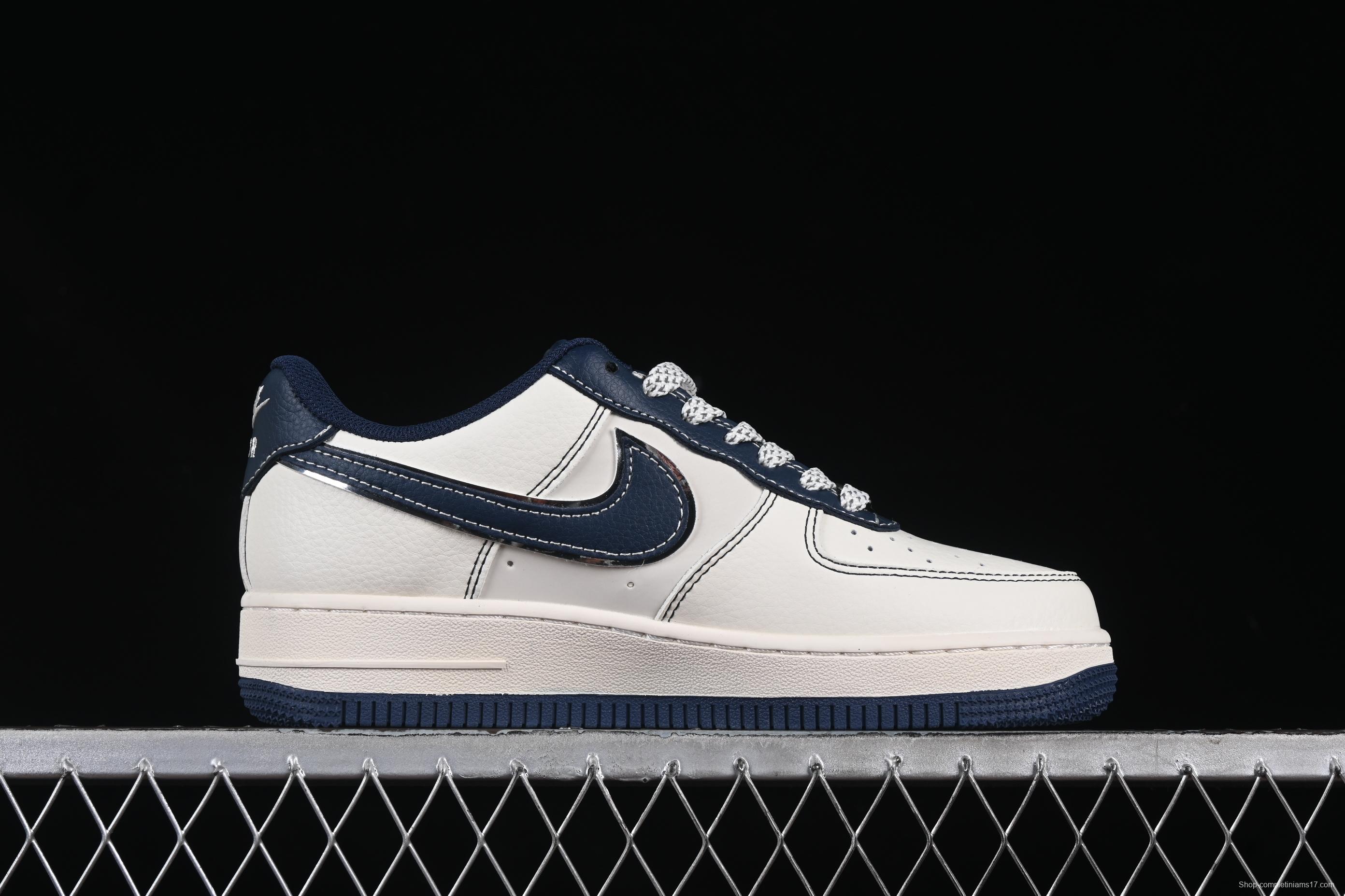 Nike Air Force 1 '07 Low Supreme Collaboration Dark Blue Swoosh Casual Sneakers - XS1958-524