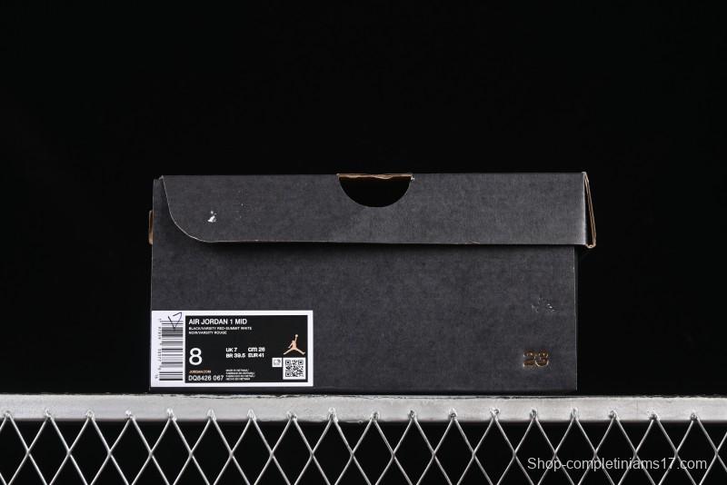 Nike Air Jordan 1 Mid AJ1 Black Red Mid-Top Casual Sneakers - DQ8426-067