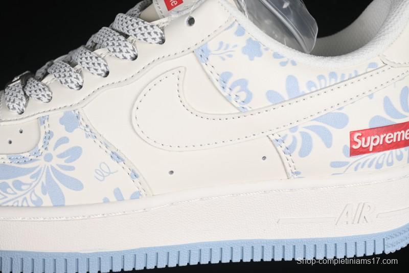 Nike Air Force 1'07 Low Supreme Co-branded Blue and White Casual Sneakers - XX3168-137
