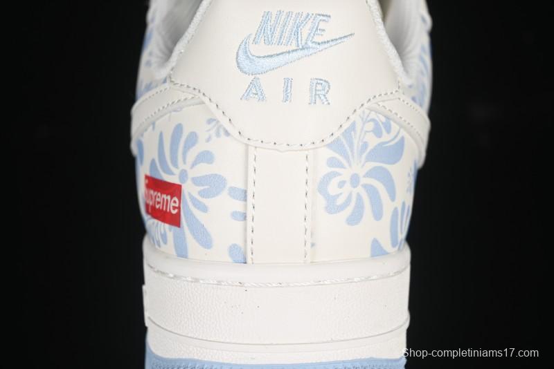 Nike Air Force 1'07 Low Supreme Co-branded Blue and White Casual Sneakers - XX3168-137
