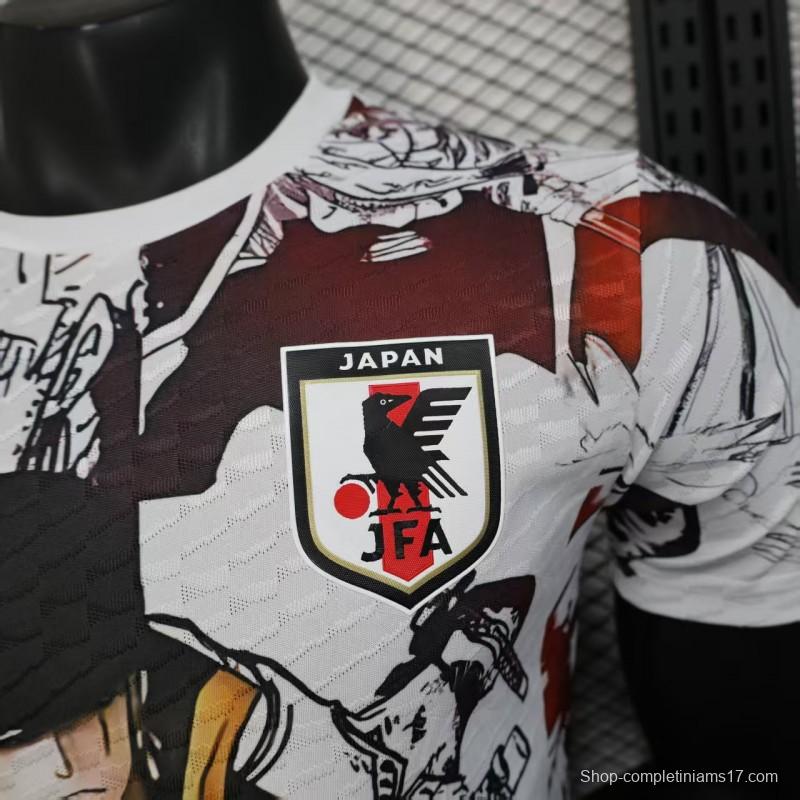 Player Version 2025 Japan White with One Piece Roronoa Zoro Character Jersey