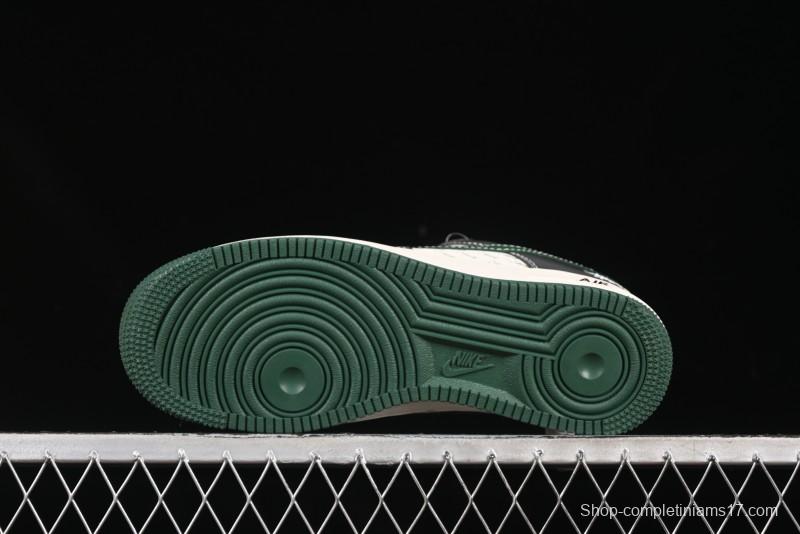 Nike Air Force 1 '07 Low Stussy Collaboration Black Green Swoosh Casual Sneakers - XS1958-572