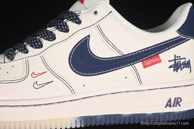 Nike Air Force 1 '07 Low Stussy Collaboration Dual-Tone Blue Red Logo Casual Sneakers - HH7518-072