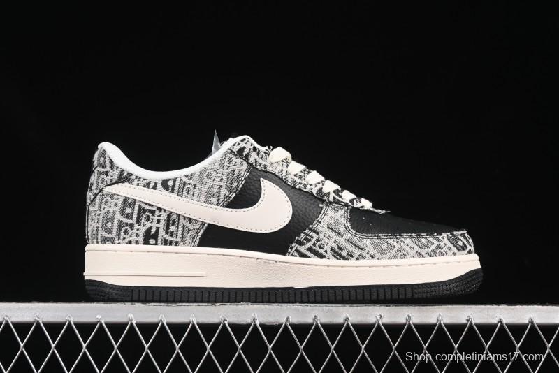 Nike Air Force 1 '07 Low Dior Collaboration Pattern Black White Swoosh Casual Sneakers - XS1958-581