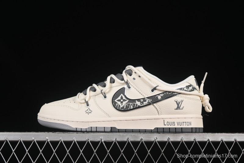 Nike SB Dunk Low LV Series Strap Graffiti Grey Check Anniversary Customized Low-Top Casual Skate Shoes - DM6868-082