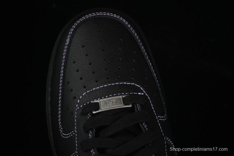 Nike Air Force 1'07 Low Casual Sneakers in Black with Purple Swoosh - HQ2037-001