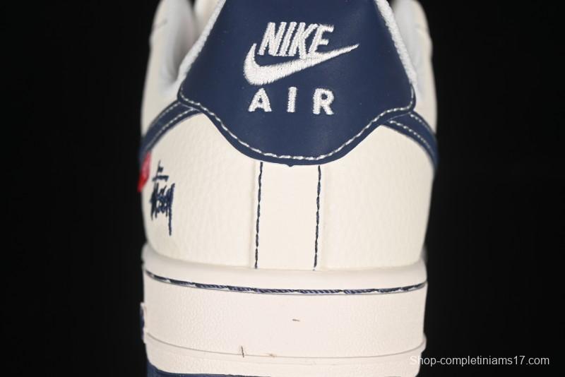 Nike Air Force 1 '07 Low Stussy Collaboration Dual-Tone Blue Red Logo Casual Sneakers - HH7518-072