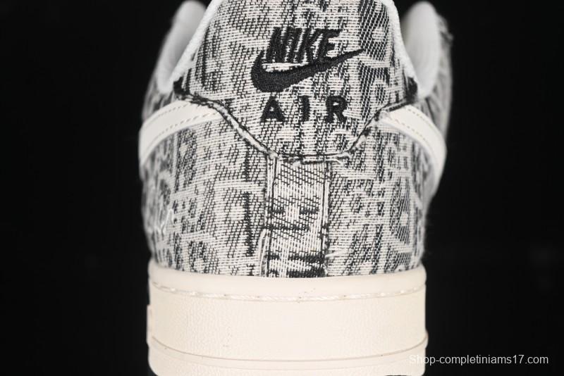 Nike Air Force 1 '07 Low Dior Collaboration Pattern Black White Swoosh Casual Sneakers - XS1958-581