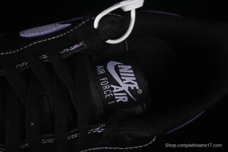 Nike Air Force 1'07 Low Casual Sneakers in Black with Purple Swoosh - HQ2037-001