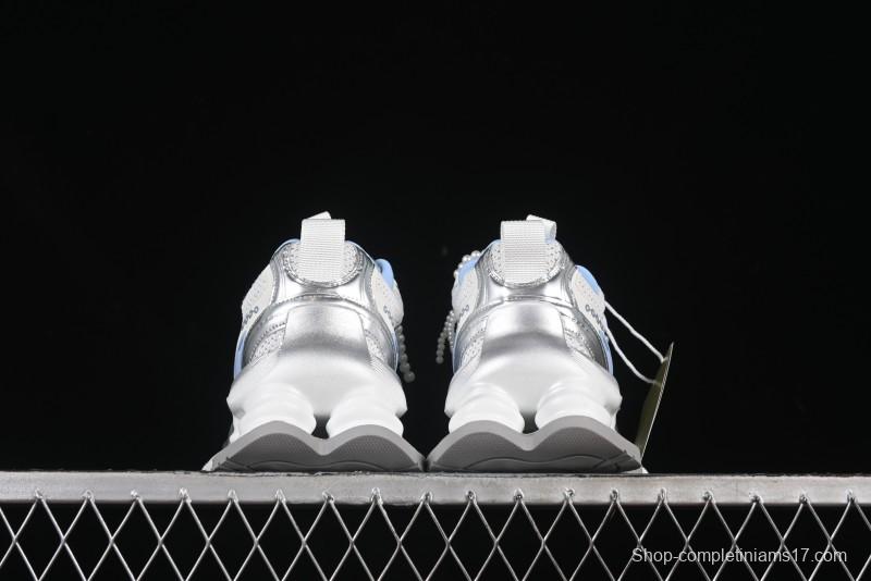 GG-CC Star Same Style Lace-Up Hollow Out Dad Shoes with 5cm Hidden Height Increase - G25X269 White Blue