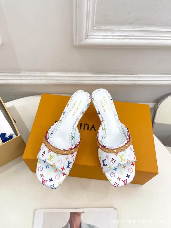 2025 Slippers Louis Vuitton White Multicolor Leather Slippers