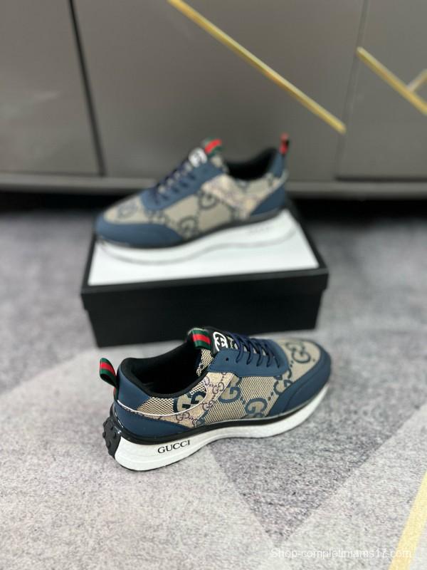 2024 Men Gucci Blue Beige Canvas Leather Sneaker MJ00260