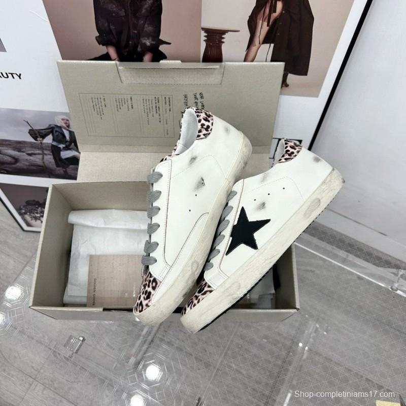 2025 Women GGDB White Black Leopard Print Leather Sneakers