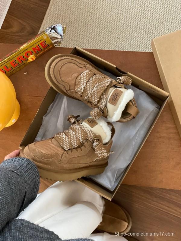 2024 Kids UGG Beige Suede Sheepskin Sneaker