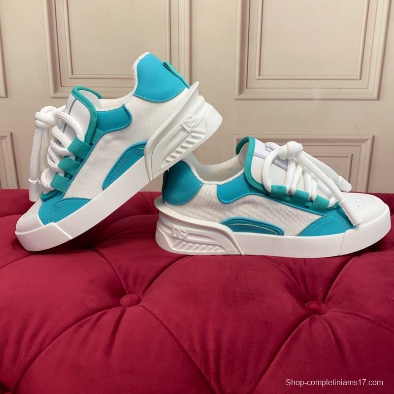 2025 Unisex Dolce & Gabbana White Blue Leather Textile Sneakers
