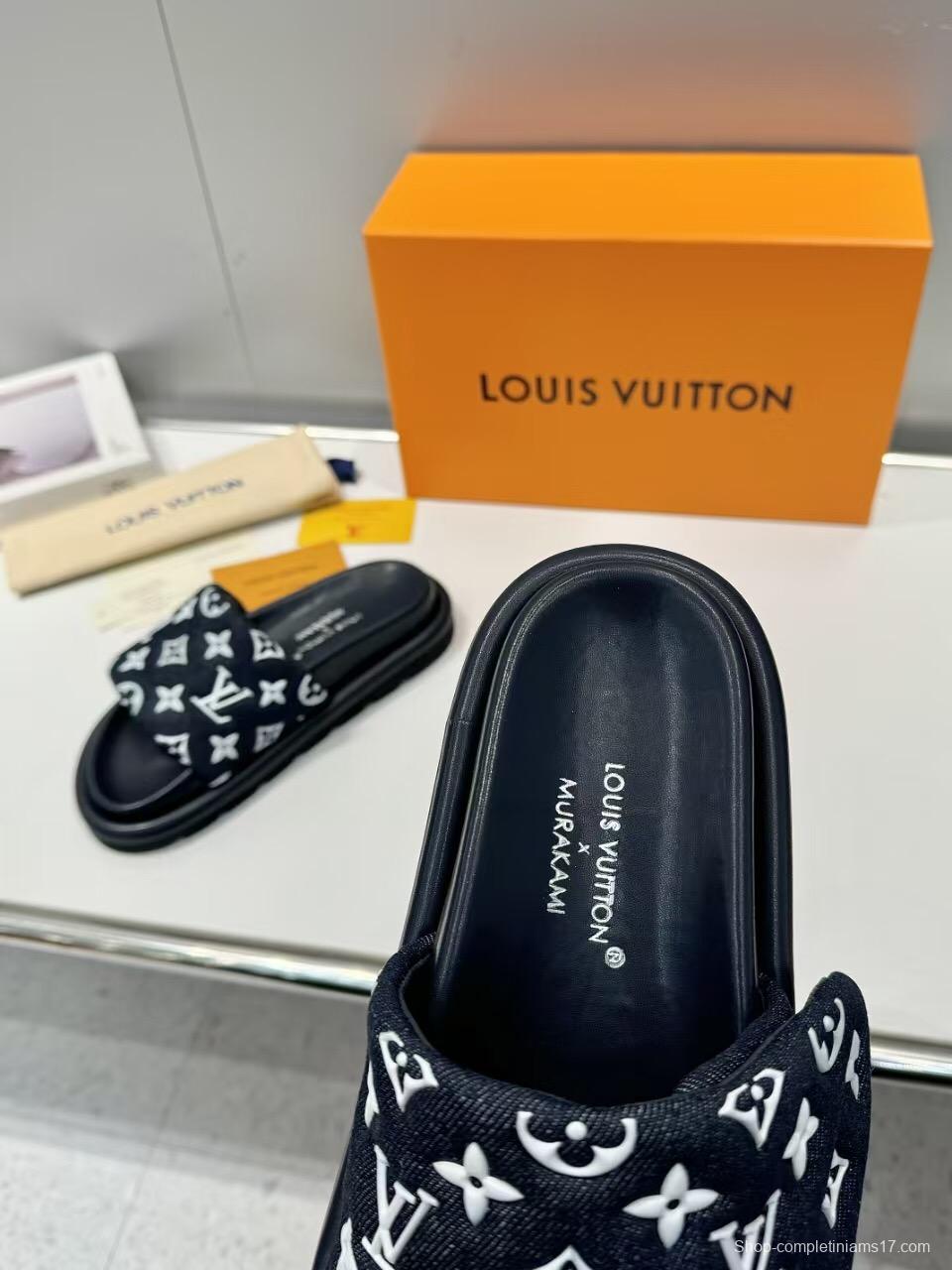 2025 Slippers Louis Vuitton Black White Fabric Pool Pillow Comfort KFY00230