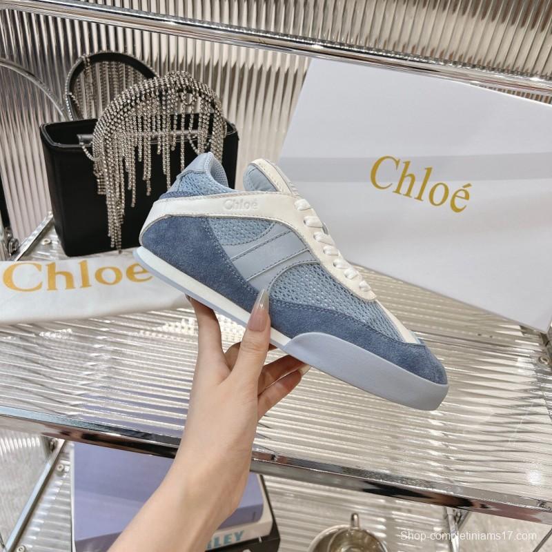 2025 Women Chloé Blue White Suede Leather Casual Sneakers LY00280