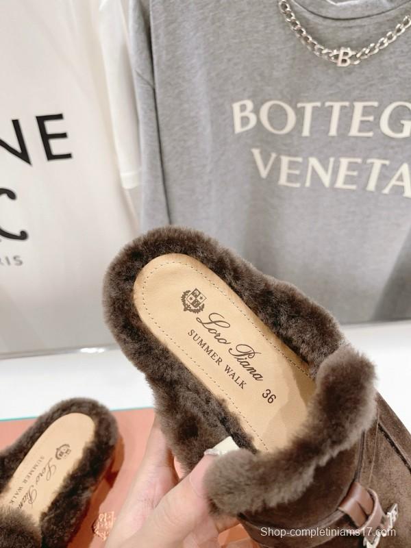 2024 Women LP Brown Suede Shearling Loafers MJ00300