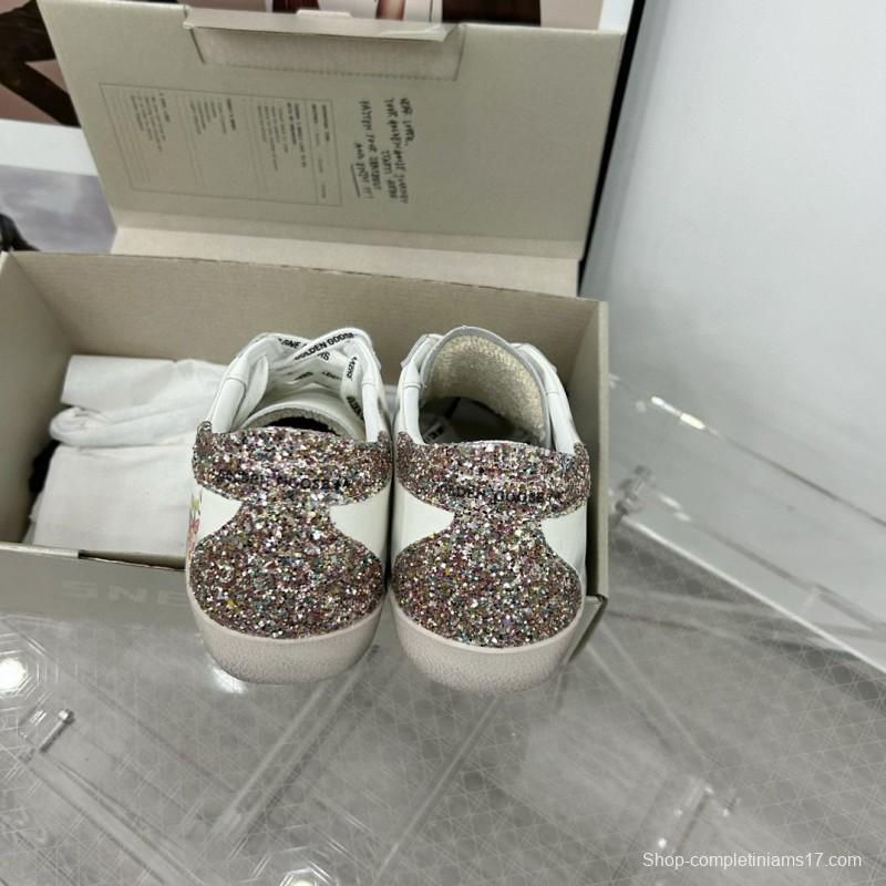 2025 Women GGDB White Blue Leather Sneakers