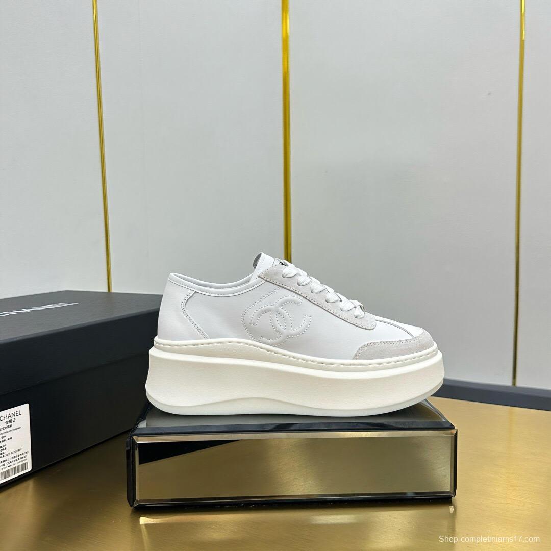 2025 Women Chanel White Leather Suede Sneakers