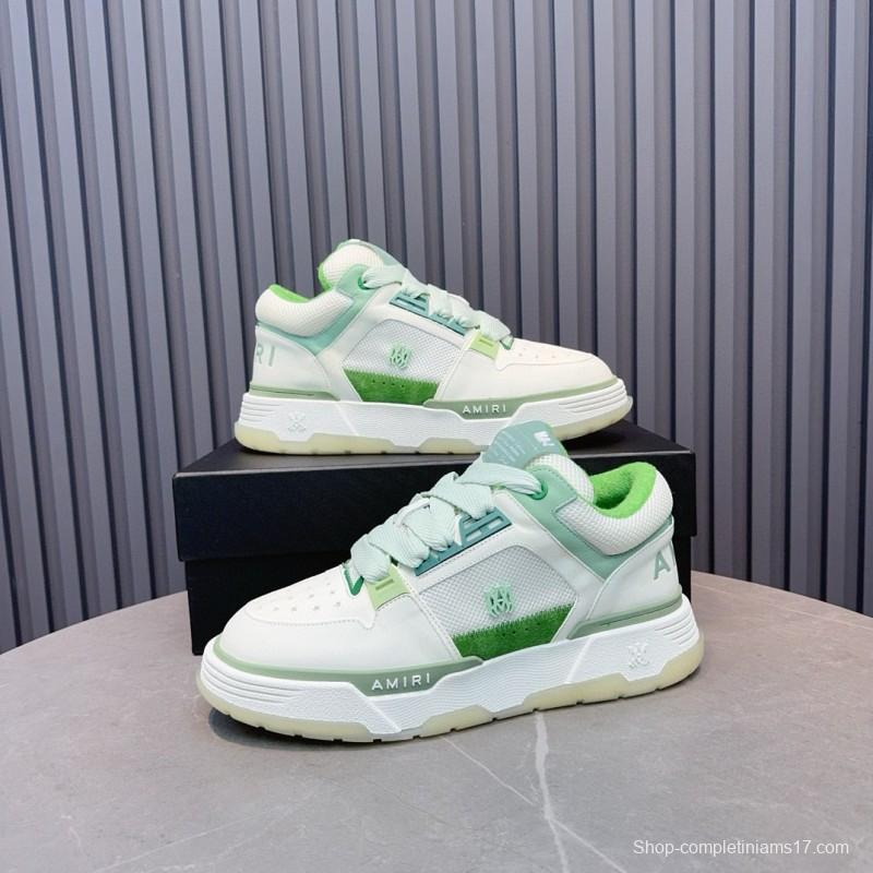 2024 Unisex Amiri White Green Leather Mesh Sneakers MJ00360