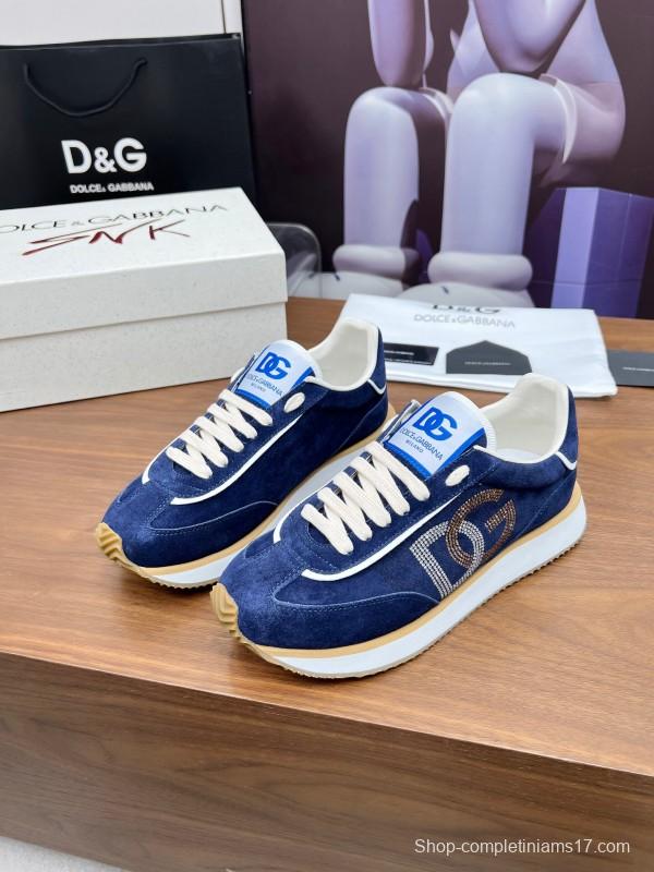 2025 Men Dolce & Gabbana Blue Suede Leather Sneakers LY00300