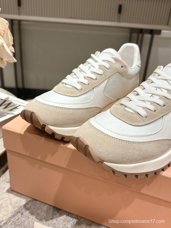2025 Women Hermès White Beige Leather Mesh Sneakers