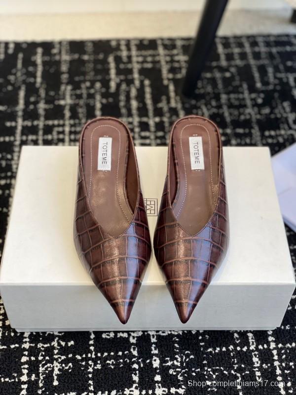 2025 Women Toteme Brown Leather Mule Shoes