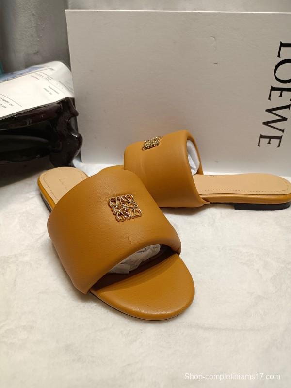 2025 Women Loewe Tan Leather Slippers LY00260