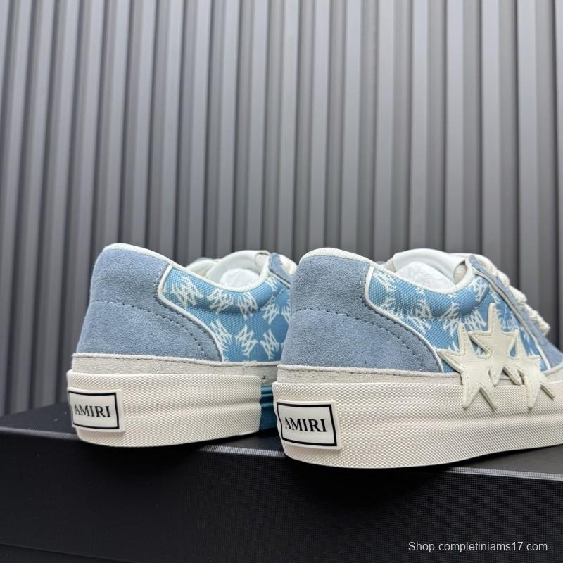 2025 Unisex Amiri Blue White Suede Canvas Sneakers