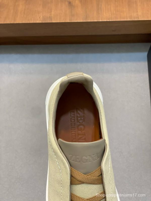 2024 Men Ermenegildo Zegna Beige PELLETESSUTA Calfskin Sneakers Elastic Detail MJ00280