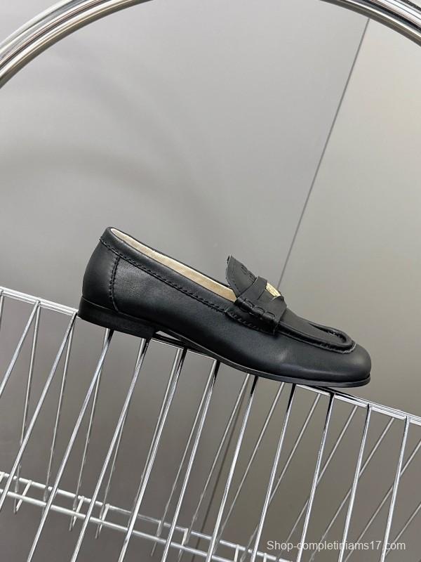 2025 Women Miu Miu Black Leather Loafers