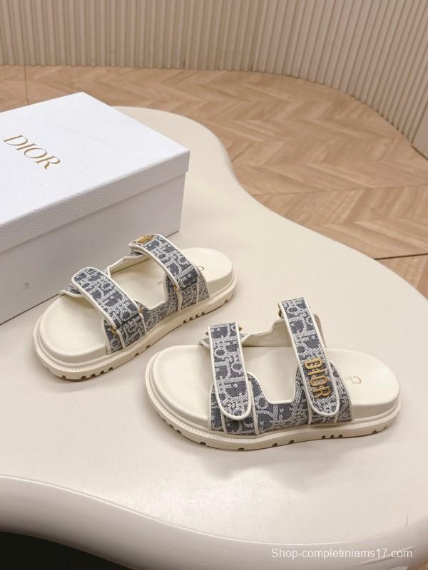 2025 Women Dior Gray Canvas Leather Sandals LY