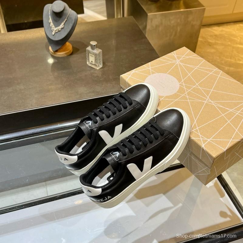 2025 Unisex VEJA Black White Leather Sneakers