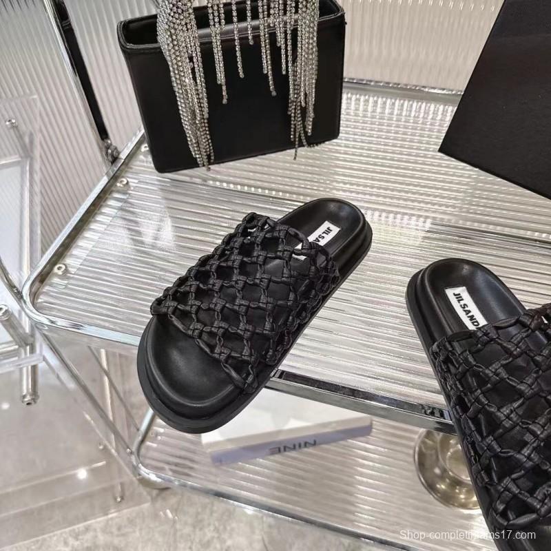 2025 Slippers Jil Sander Black Leather Braided