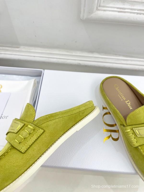 2025/Women Dior Yellow Suede Casual Slip-On Loafers Handmade LY00360(F)