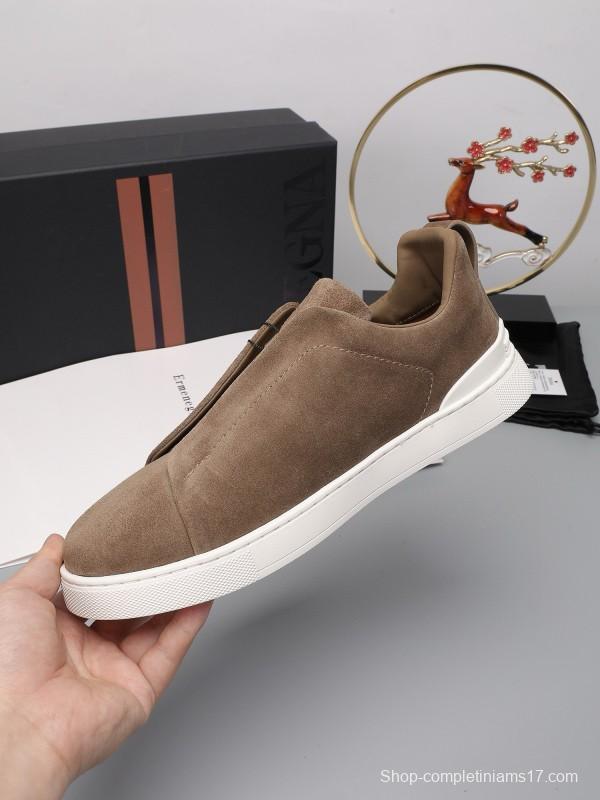 2024 Men Ermenegildo Zegna Brown Suede Sneakers MJ00240