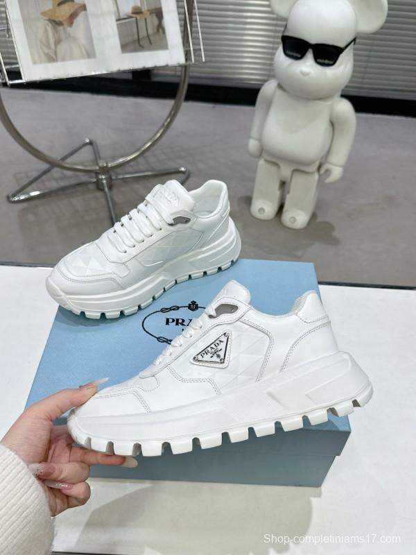 2025 Unisex Prada White Leather Sneakers