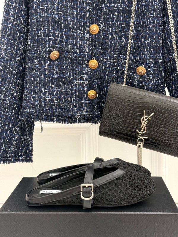 2025 Slippers YSL Black Mesh Leather
