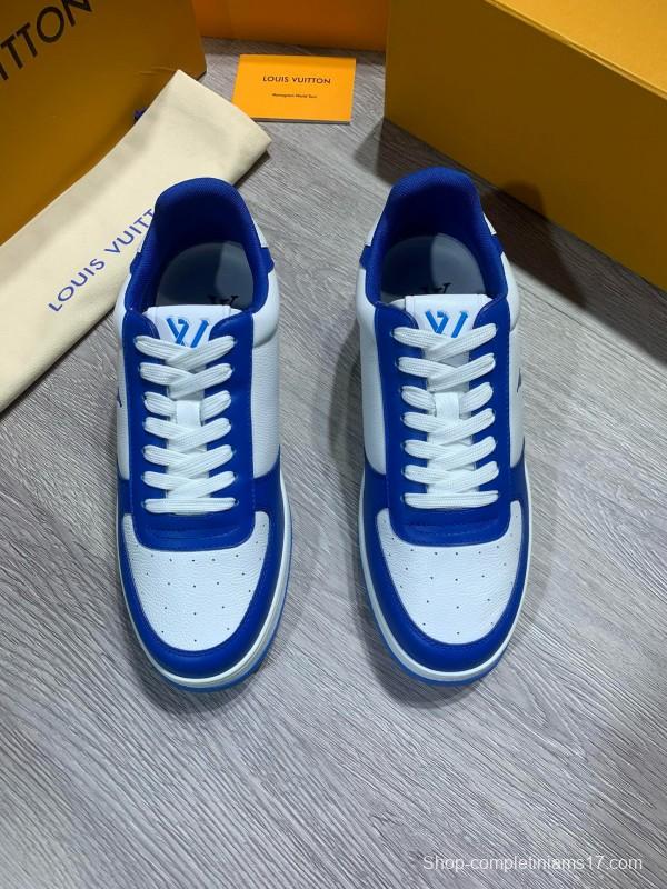 2024 Men Louis Vuitton Blue White Leather Sneakers MJ00380