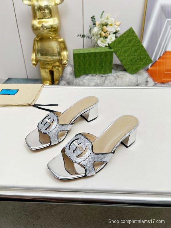 2025 Women Gucci Silver Leather Slippers MJ00190