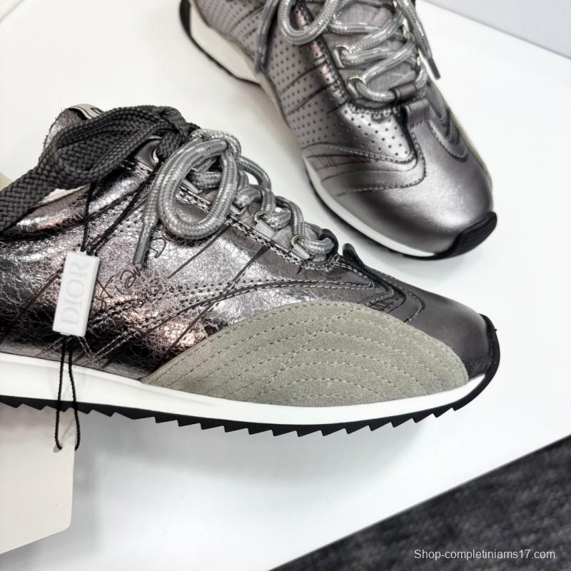 2025 Women Dior Black Grey Leather Mesh Sneakers LY00300