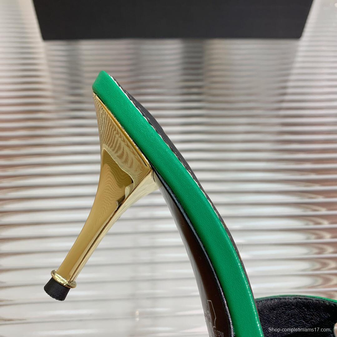 2025 Women TOM FORD Green Gold Leather Pointed Toe Mules KFY00300
