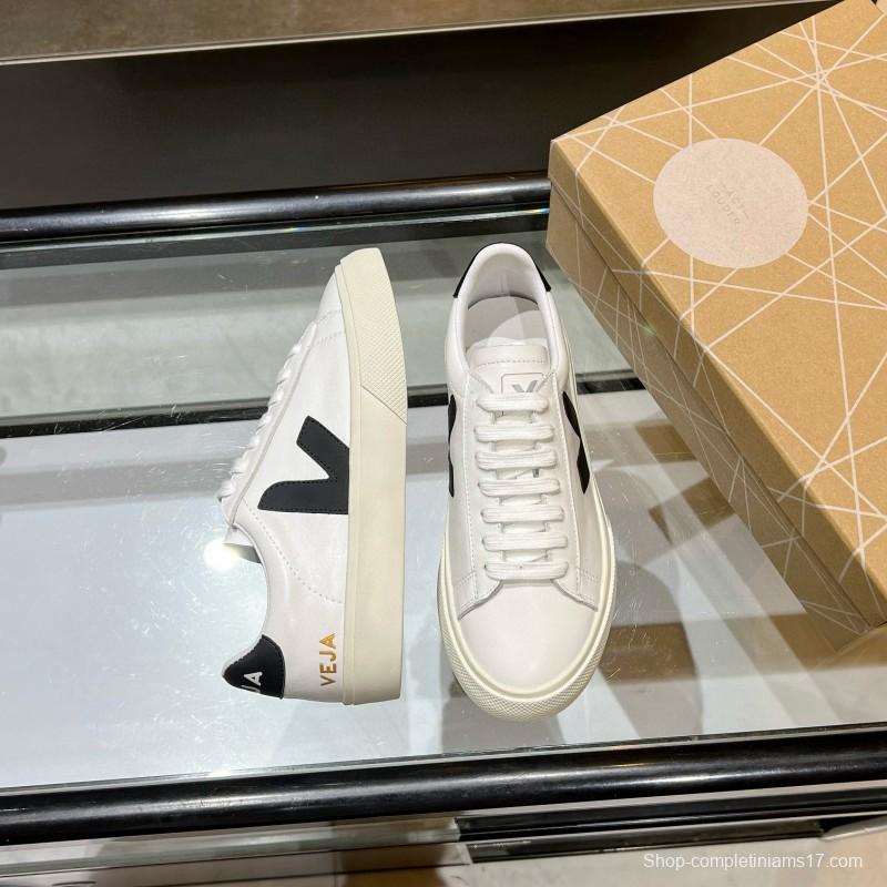 2025 Unisex VEJA White Black Leather Canvas Low Top Vulcanized Sneakers MJ00240