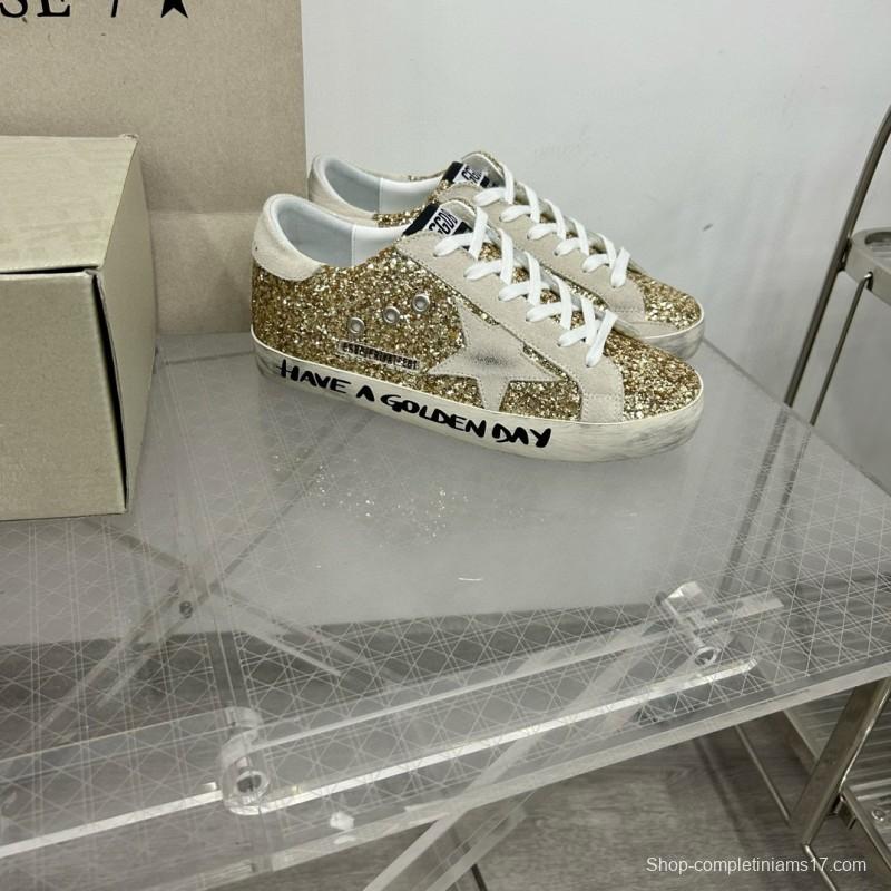2025 Women GGDB Gold Glitter Leather Sneakers MJ00260