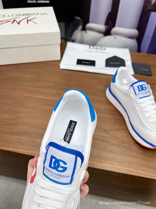 2025 Unisex Dolce & Gabbana White Blue Red PU Casual Sneakers LY00300