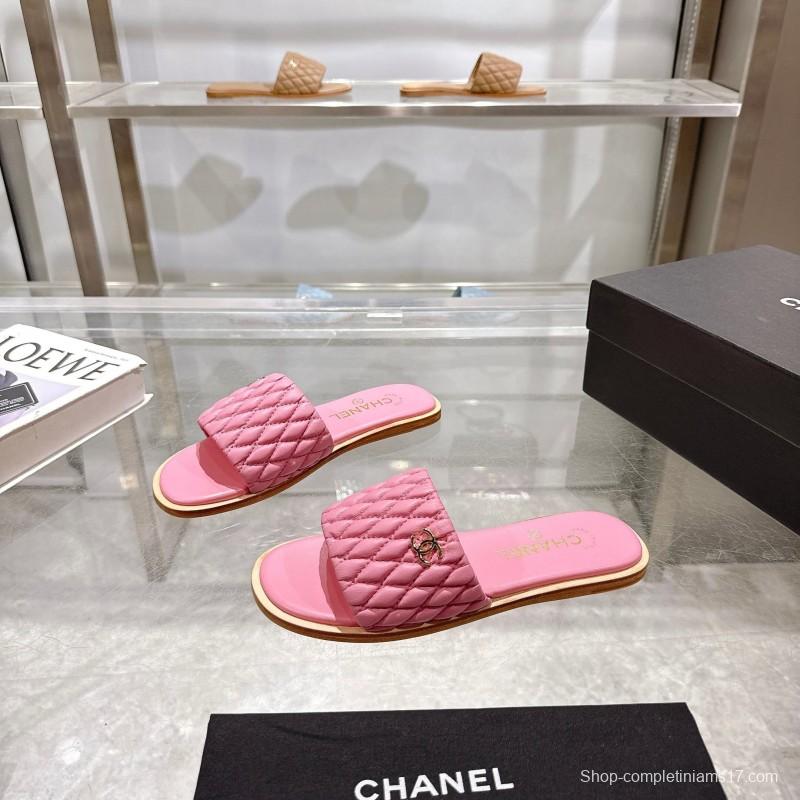 2025 Women Chanel Pink Lambskin Slippers LY00240