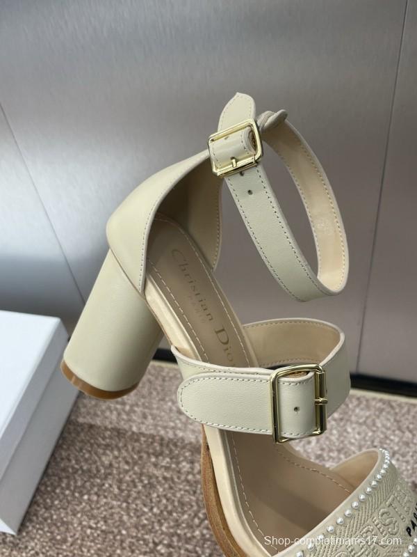 2025 Women Dior Beige Leather Embroidered Sandals