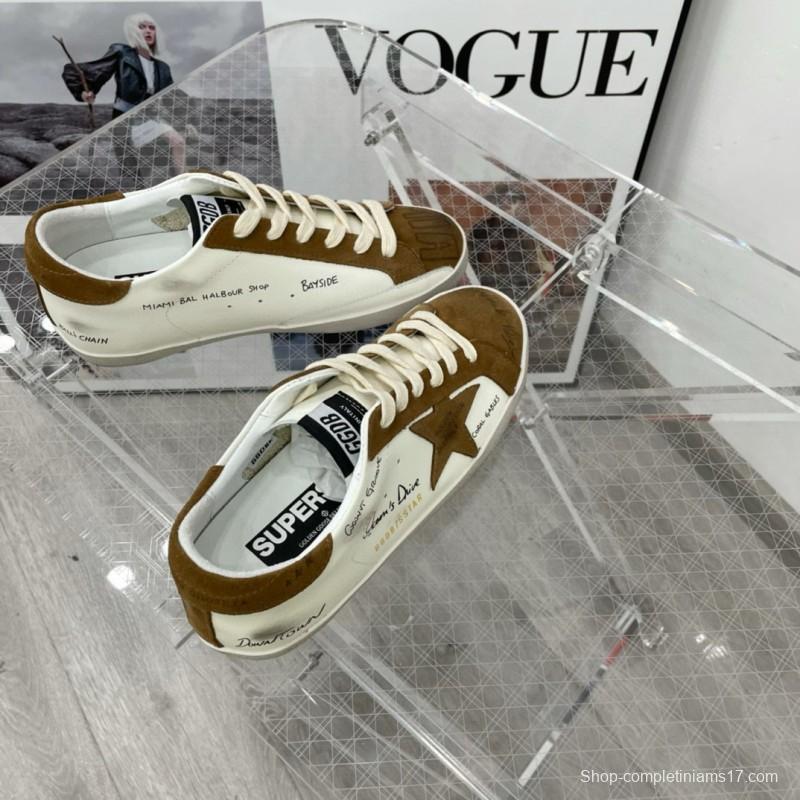 2025 Unisex GGDB White Brown Calf Leather Sneakers